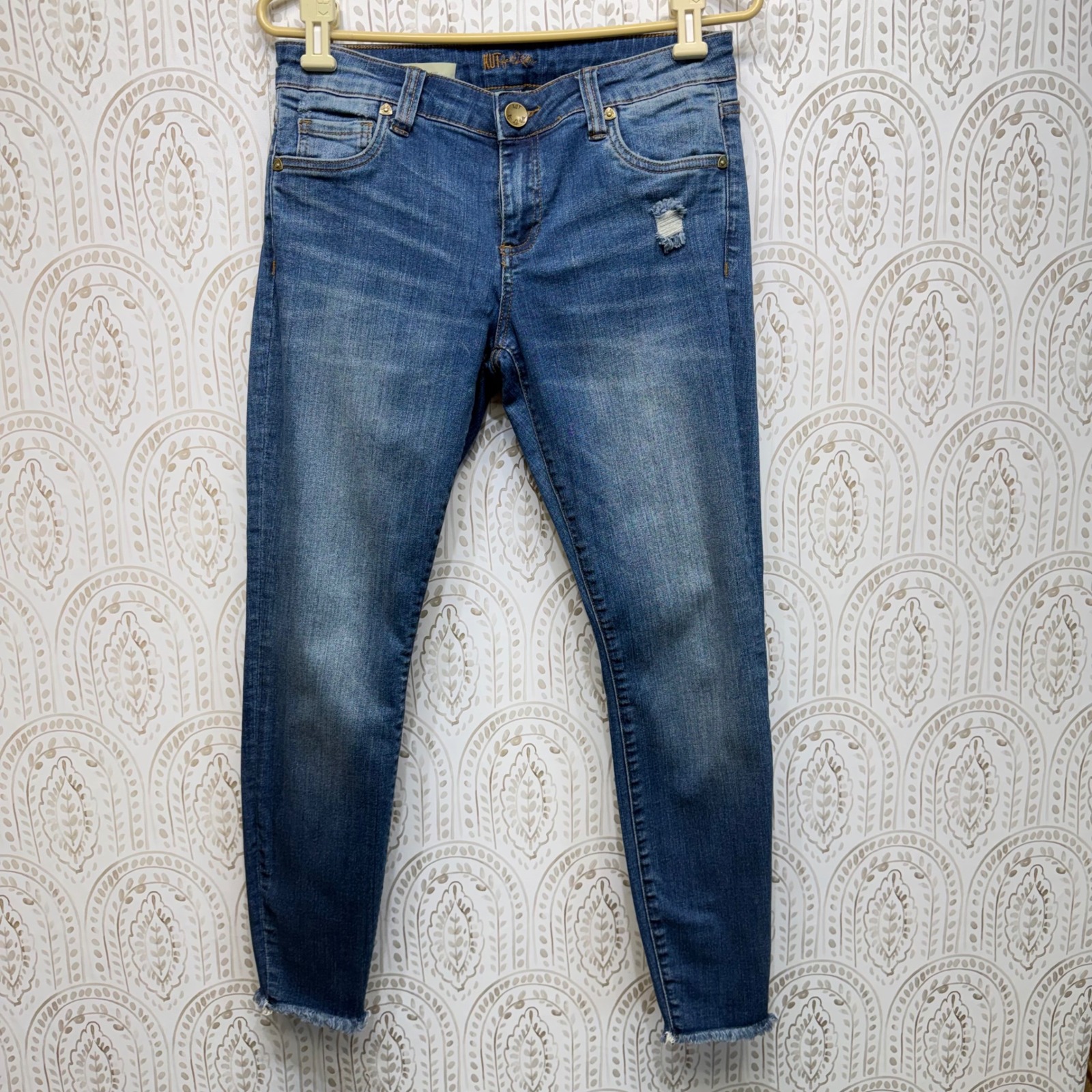 Kut From The Kloth Connie Ankle Skinny Jeans Womens 6 Blue Distressed Raw Hem